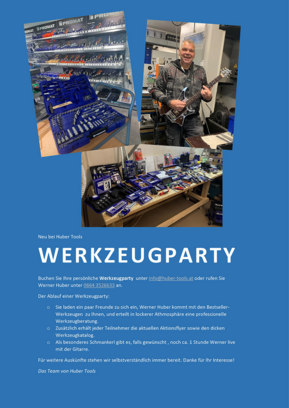 Anzeige für Werkzeugparty buchbar bei Huber-Tools